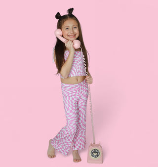 BUBBLEGUM WAVY CHECKERS DREAM SMOCKED FLARE SET