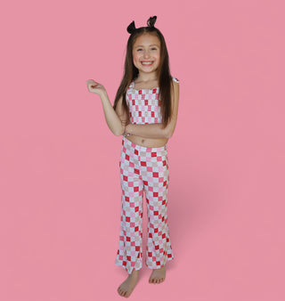 DREAMY PINK CHECKERS DREAM SMOCKED FLARE SET