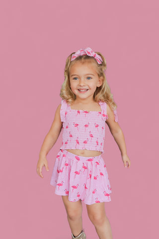 FLOCKING FLAMINGOS DREAM SMOCKED SKORT SET