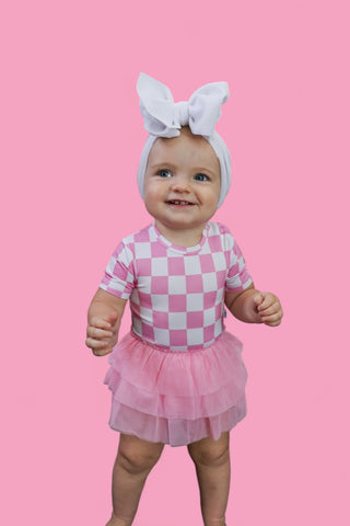 BUBBLEGUM CHECKERS DREAM TUTU BODYSUIT DRESS