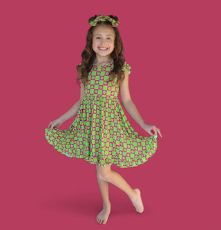 WILD DAISY CHECKERS DREAM RUFFLE DRESS