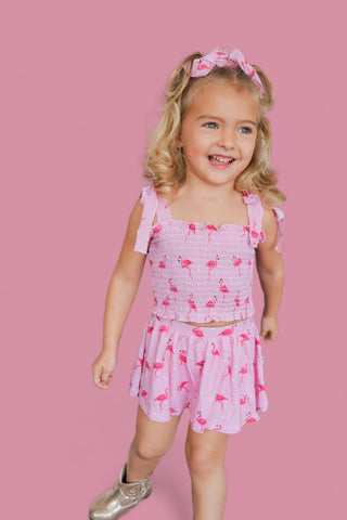 FLOCKING FLAMINGOS DREAM SMOCKED SKORT SET