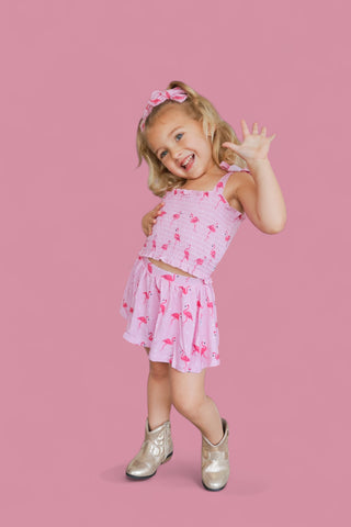 FLOCKING FLAMINGOS DREAM SMOCKED SKORT SET