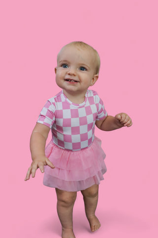 BUBBLEGUM CHECKERS DREAM TUTU BODYSUIT DRESS