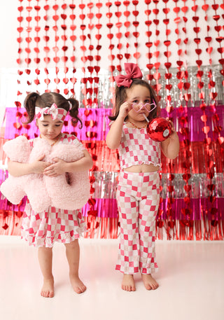 DREAMY PINK CHECKERS DREAM SMOCKED FLARE SET