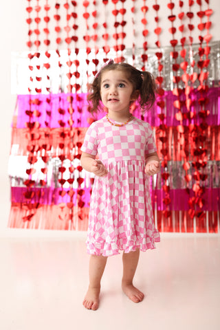 BUBBLEGUM CHECKERS DREAM RUFFLE DRESS