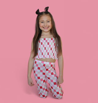 DREAMY PINK CHECKERS DREAM SMOCKED FLARE SET