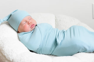 HAZY BLUE RIB DREAM SWADDLE & BEANIE