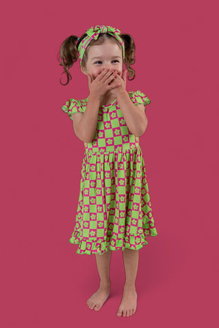 WILD DAISY CHECKERS DREAM RUFFLE DRESS