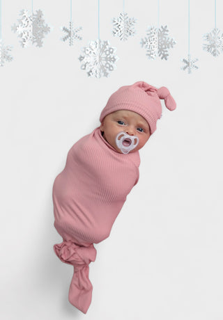 MAUVE RIB DREAM SWADDLE & BEANIE