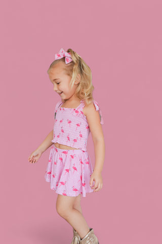 FLOCKING FLAMINGOS DREAM SMOCKED SKORT SET