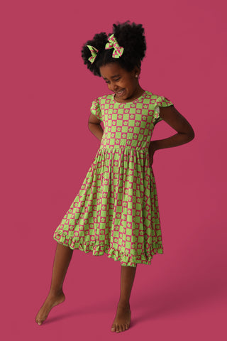 WILD DAISY CHECKERS DREAM RUFFLE DRESS