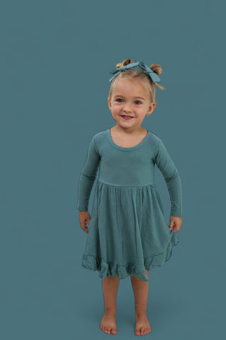 SAGE RIB DREAM RUFFLE DRESS