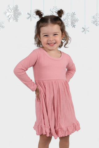 MAUVE RIB DREAM RUFFLE DRESS