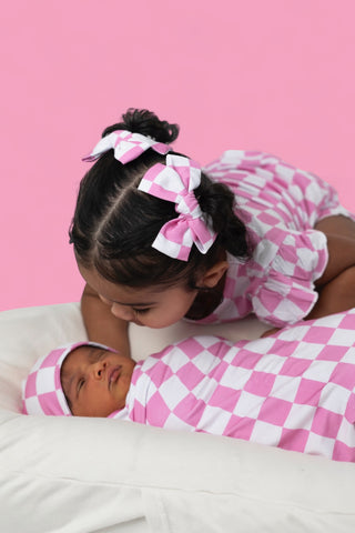 BUBBLEGUM CHECKERS DREAM SWADDLE & BEANIE