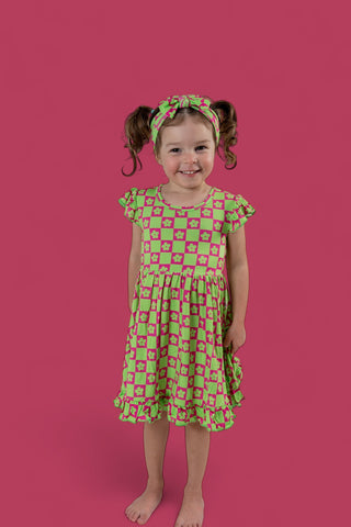 WILD DAISY CHECKERS DREAM RUFFLE DRESS