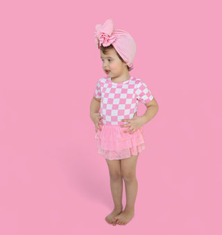 BUBBLEGUM CHECKERS DREAM TUTU BODYSUIT DRESS