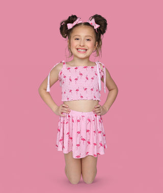 FLOCKING FLAMINGOS DREAM SMOCKED SKORT SET