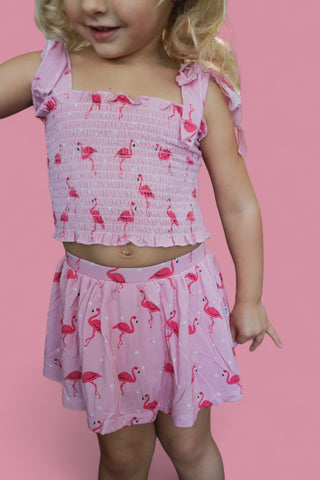 FLOCKING FLAMINGOS DREAM SMOCKED SKORT SET