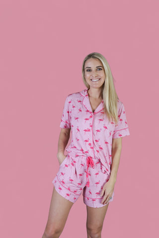 FLOCKING FLAMINGOS WOMEN’S DREAM SHORT SET