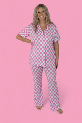 BUBBLEGUM CHECKERS WOMEN'S RELAXED FLARE DREAM SET