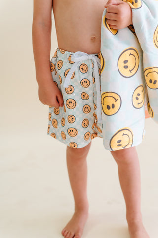 BE HAPPY CHECKERS DREAM SWIM TRUNKS