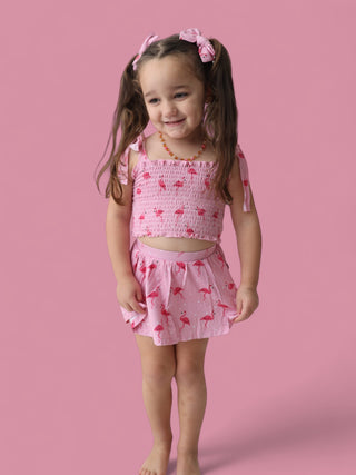 FLOCKING FLAMINGOS DREAM SMOCKED SKORT SET