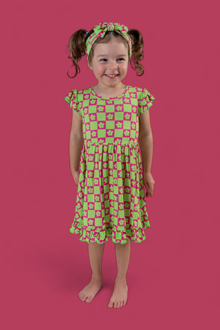 WILD DAISY CHECKERS DREAM RUFFLE DRESS