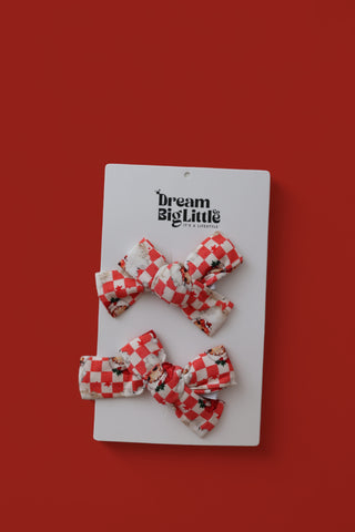 JOLLY SANTA CHECKERS DREAM BOW HAIR CLIPS