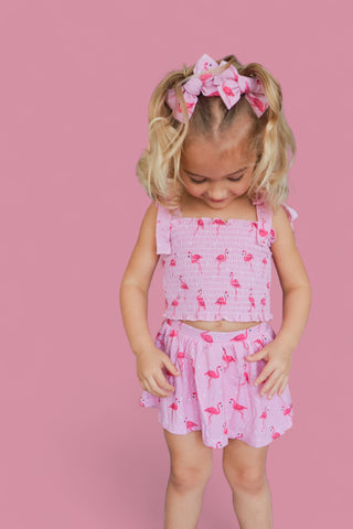 FLOCKING FLAMINGOS DREAM SMOCKED SKORT SET