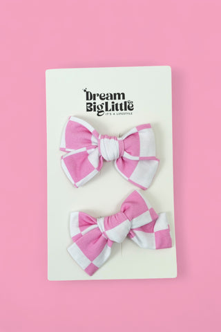 BUBBLEGUM CHECKERS DREAM BOW HAIR CLIPS