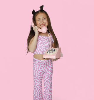 BUBBLEGUM WAVY CHECKERS DREAM SMOCKED FLARE SET