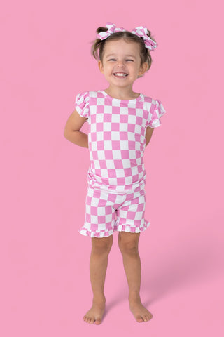 BUBBLEGUM CHECKERS DREAM RUFFLE SHORT SET