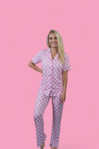 BUBBLEGUM CHECKERS WOMEN'S RELAXED FLARE DREAM SET