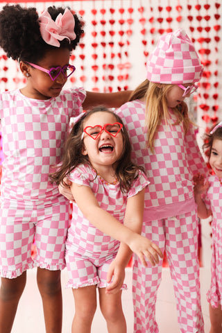 BUBBLEGUM CHECKERS DREAM RUFFLE SHORT SET