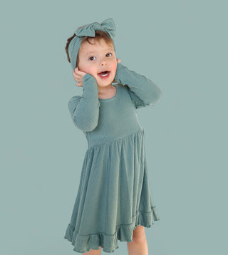 SAGE RIB DREAM RUFFLE DRESS