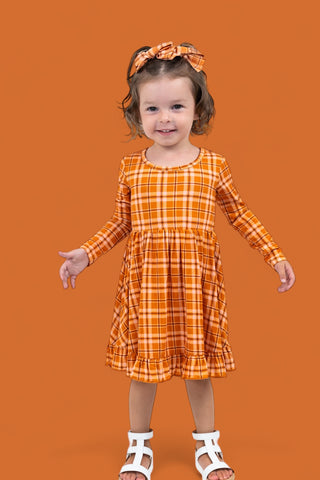 CIDER PLAID DREAM RUFFLE DRESS