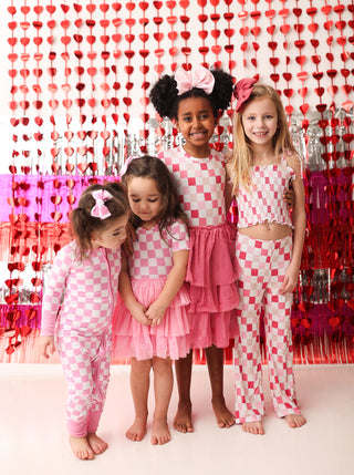 DREAMY PINK CHECKERS DREAM SMOCKED FLARE SET