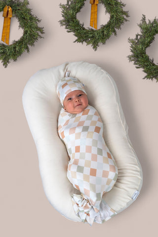 MUTED CHECKERS DREAM SWADDLE & BEANIE