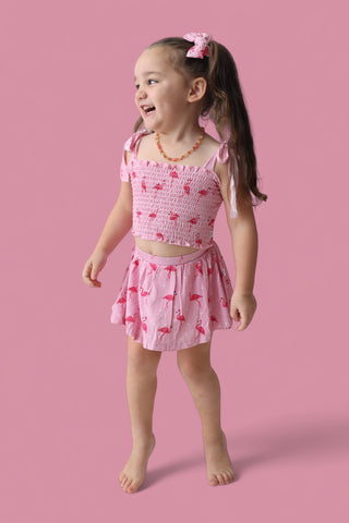 FLOCKING FLAMINGOS DREAM SMOCKED SKORT SET