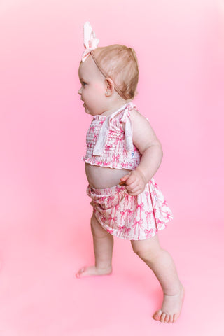 BOW CUTE DREAM SMOCKED SKORT SET