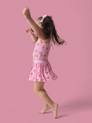 FLOCKING FLAMINGOS DREAM SMOCKED SKORT SET