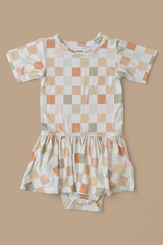 MUTED CHECKERS DREAM BODYSUIT DRESS