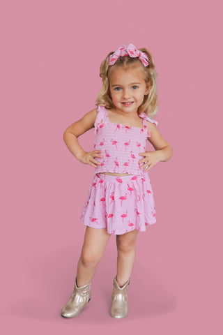 FLOCKING FLAMINGOS DREAM SMOCKED SKORT SET