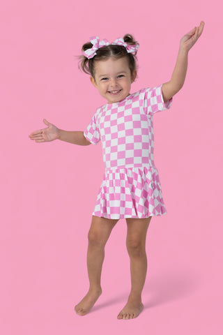 BUBBLEGUM CHECKERS DREAM BODYSUIT DRESS