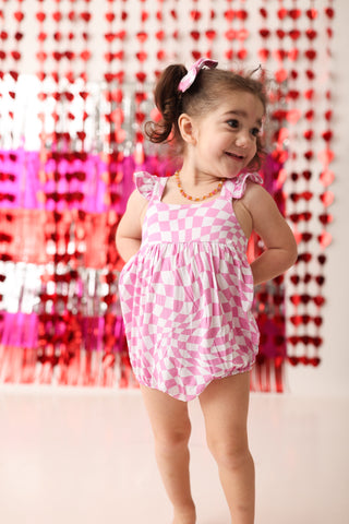 BUBBLEGUM WAVY CHECKERS DREAM BUBBLE ROMPER