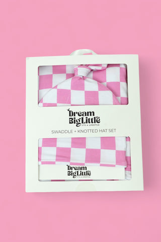 BUBBLEGUM CHECKERS DREAM SWADDLE & BEANIE