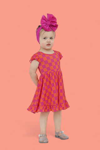 NEON DREAMS CHECKERS DREAM RUFFLE DRESS