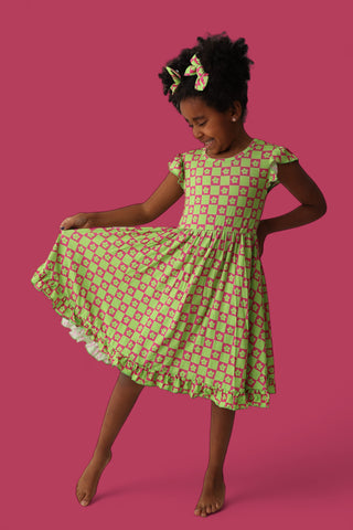 WILD DAISY CHECKERS DREAM RUFFLE DRESS