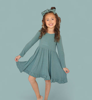 SAGE RIB DREAM RUFFLE DRESS